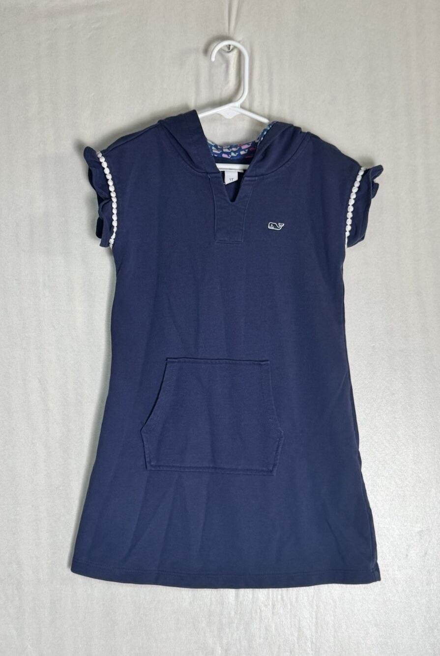 Vineyard Vines Toddler Girls Navy Hooded Cover Up Dress Whale Print Pullover 5T